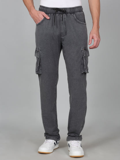 Men's Solid Grey Regular Fit Casual Cargo
