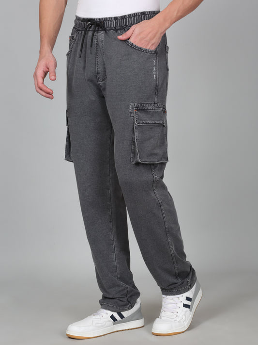 Men's Solid Grey Regular Fit Casual Cargo
