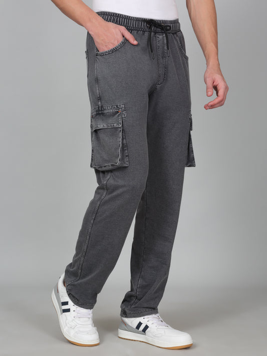 Men's Solid Grey Regular Fit Casual Cargo