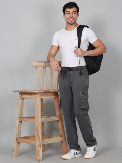 Men's Solid Grey Regular Fit Casual Cargo