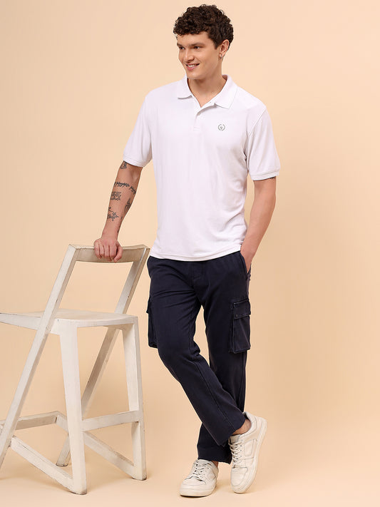 Men's Blue Solid Regular Fit Casual Cargo