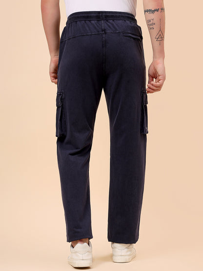 Men's Blue Solid Regular Fit Casual Cargo