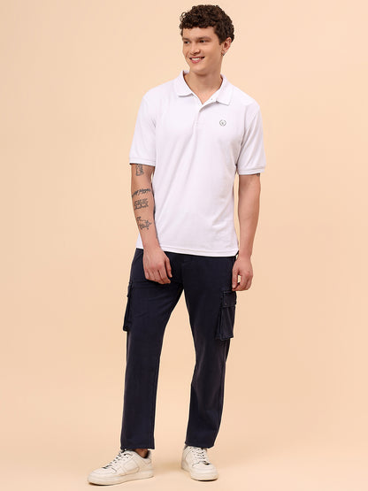 Men's Blue Solid Regular Fit Casual Cargo