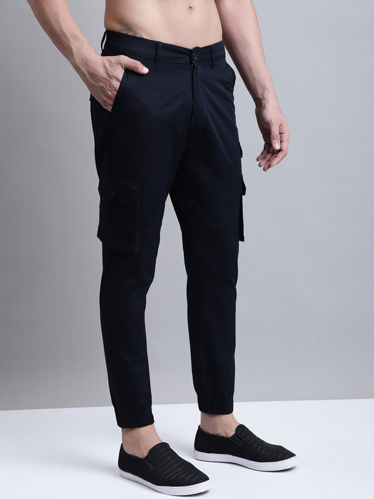 Cantabil Men Navy Blue Solid Casual Cargo (7155786711179)