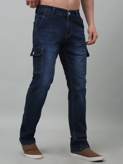 Dark Blue Summer Solid Full Length Casual Cargo For Men