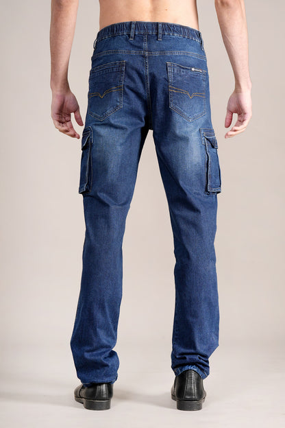 Men Dark Blue Solid Casual Cargo