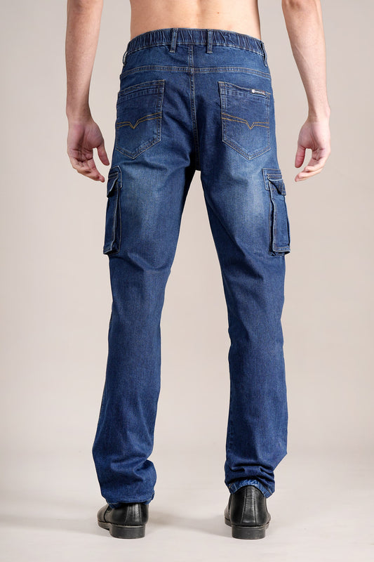 Men Dark Blue Solid Casual Cargo