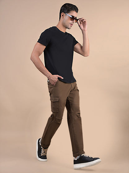 Men's Solid Brown Regular Fit Casual Cargo