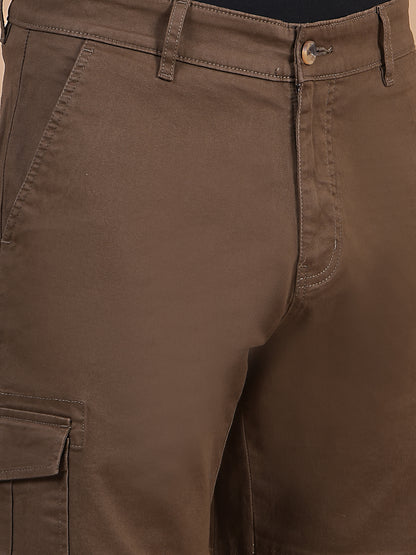 Men's Solid Brown Regular Fit Casual Cargo