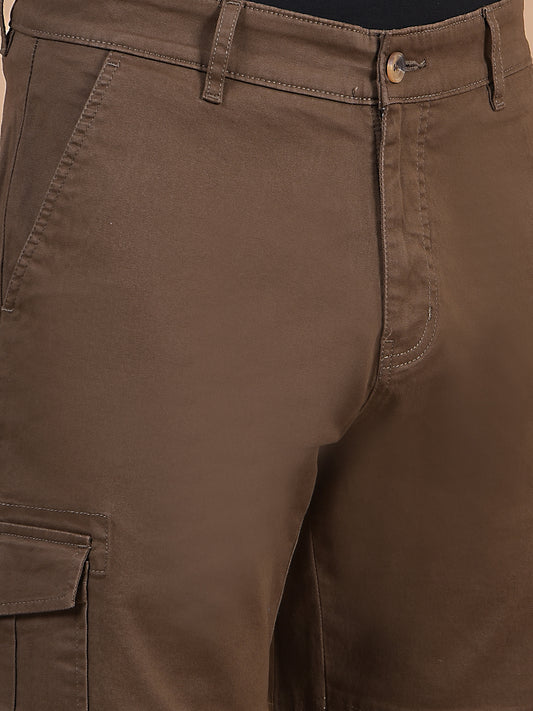 Men's Solid Brown Regular Fit Casual Cargo