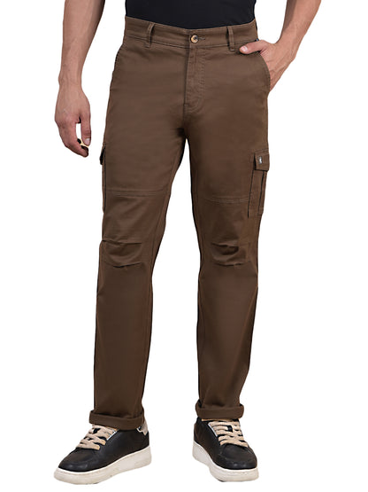 Men's Solid Brown Regular Fit Casual Cargo