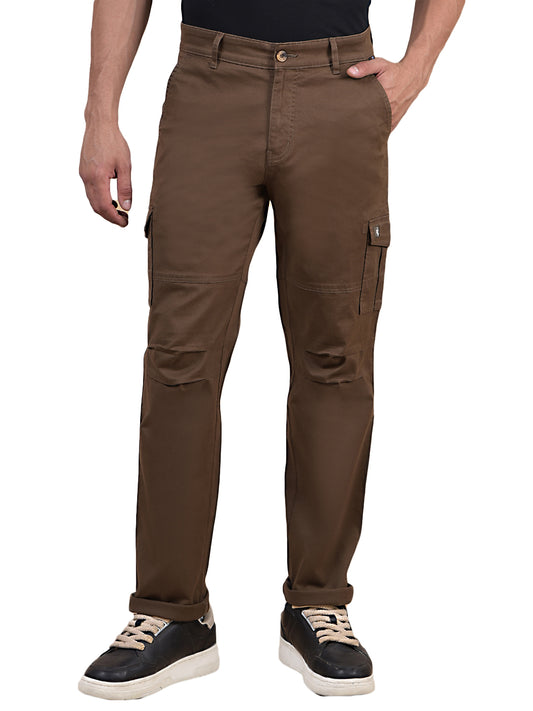 Men's Solid Brown Regular Fit Casual Cargo