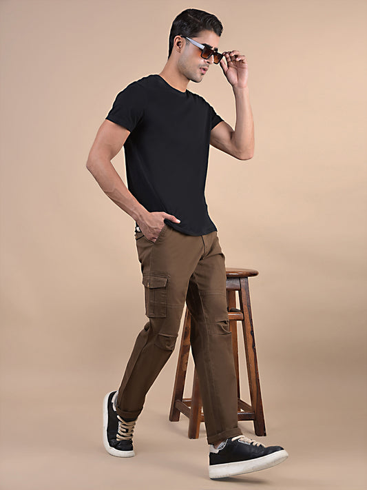 Men's Solid Brown Regular Fit Casual Cargo