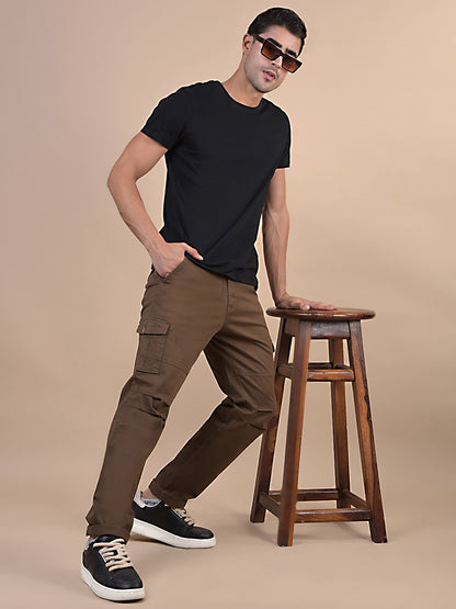 Men's Solid Brown Regular Fit Casual Cargo