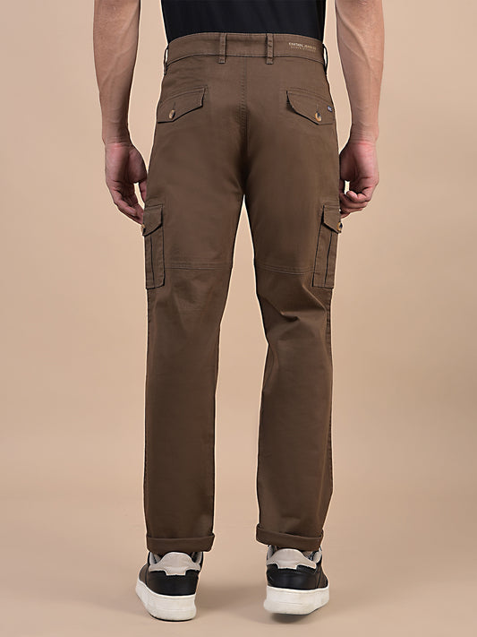 Men's Solid Brown Regular Fit Casual Cargo