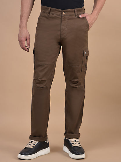 Men's Solid Brown Regular Fit Casual Cargo
