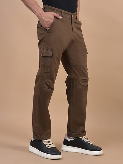 Men's Solid Brown Regular Fit Casual Cargo