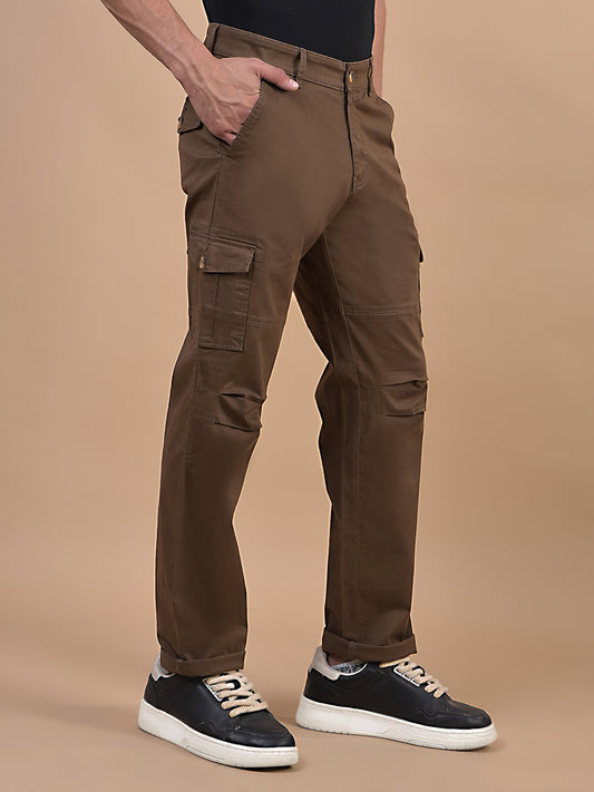Men's Solid Brown Regular Fit Casual Cargo