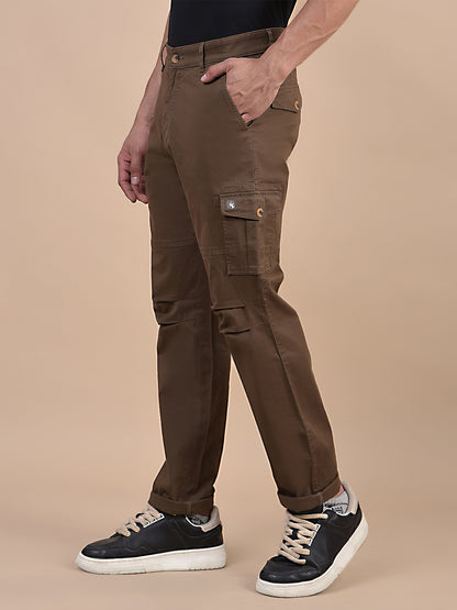 Men's Solid Brown Regular Fit Casual Cargo
