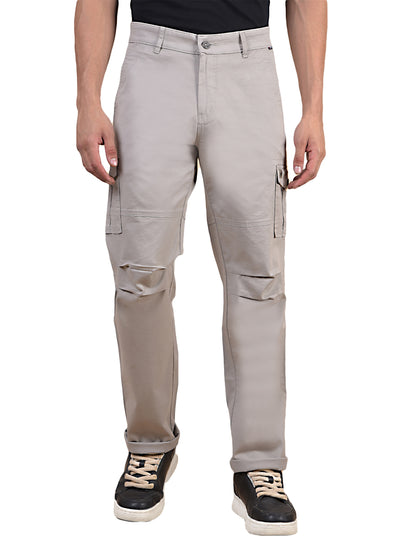 Men's Solid Ivory Regular Fit Casual Cargo