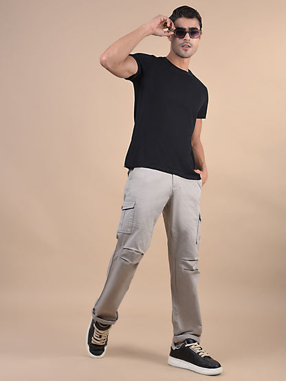 Men's Solid Ivory Regular Fit Casual Cargo