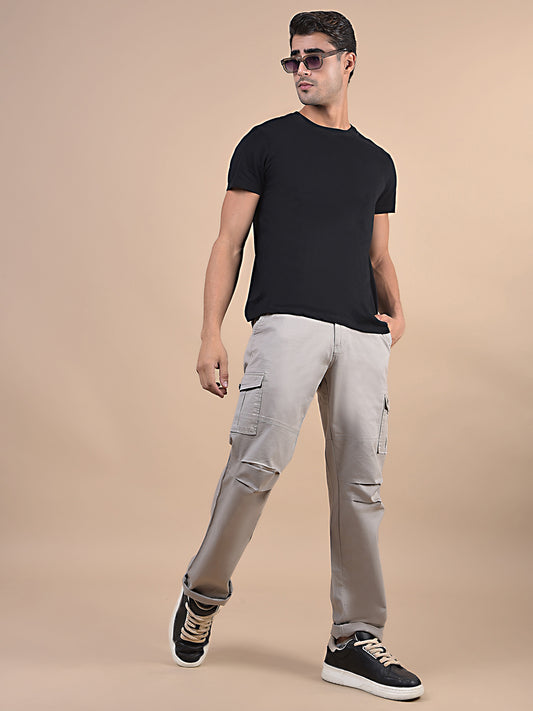 Men's Solid Ivory Regular Fit Casual Cargo