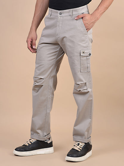 Men's Solid Ivory Regular Fit Casual Cargo