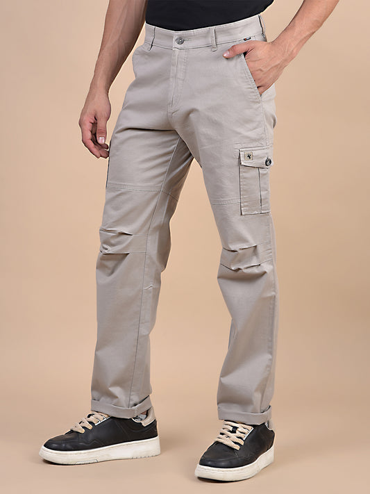 Men's Solid Ivory Regular Fit Casual Cargo