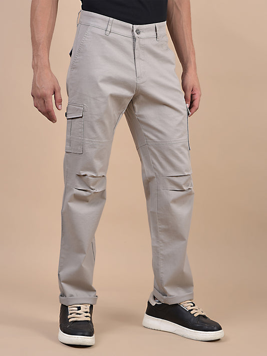 Men's Solid Ivory Regular Fit Casual Cargo