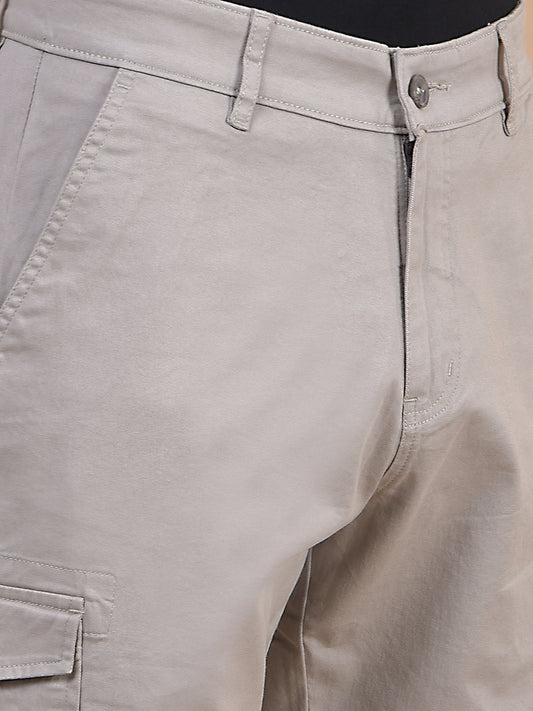 Men's Solid Ivory Regular Fit Casual Cargo