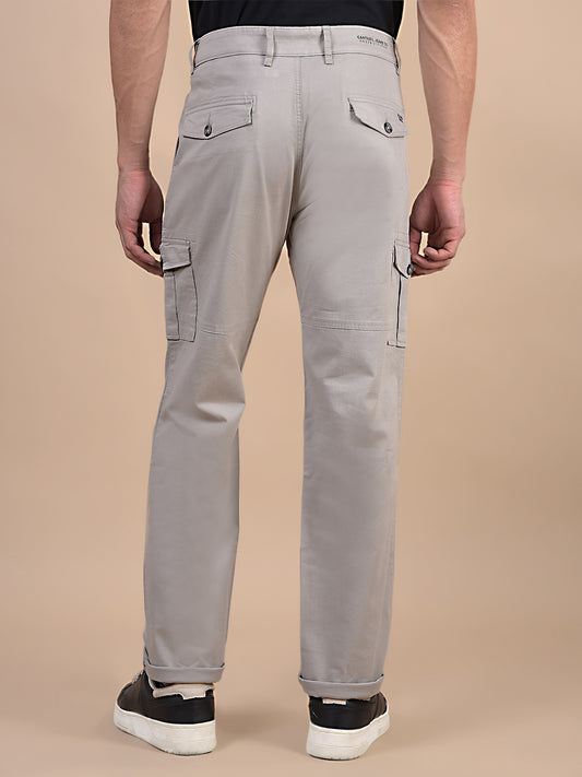 Men's Solid Ivory Regular Fit Casual Cargo