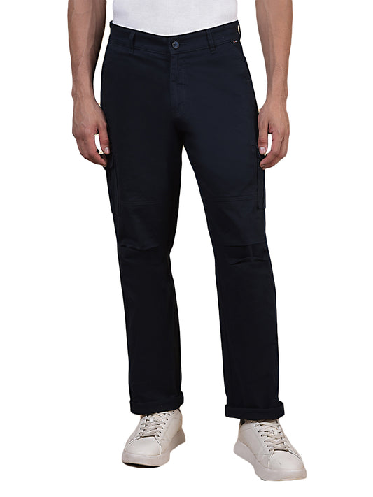 Men's Solid Navy Blue Regular Fit Casual Cargo