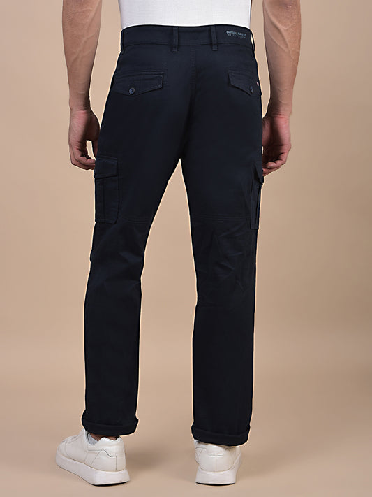 Men's Solid Navy Blue Regular Fit Casual Cargo