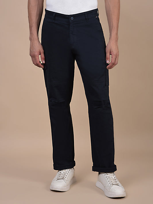 Men's Solid Navy Blue Regular Fit Casual Cargo