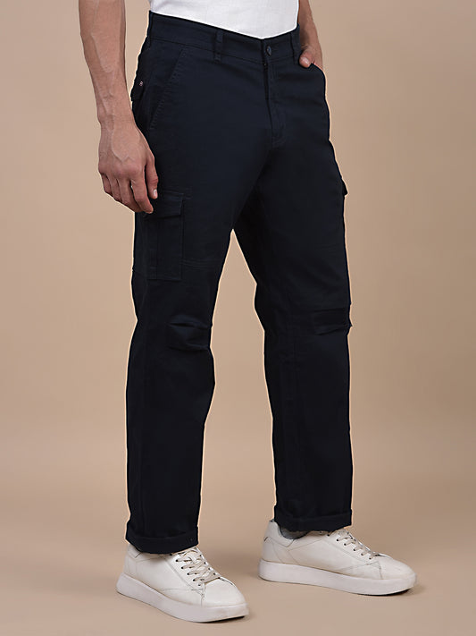 Men's Solid Navy Blue Regular Fit Casual Cargo