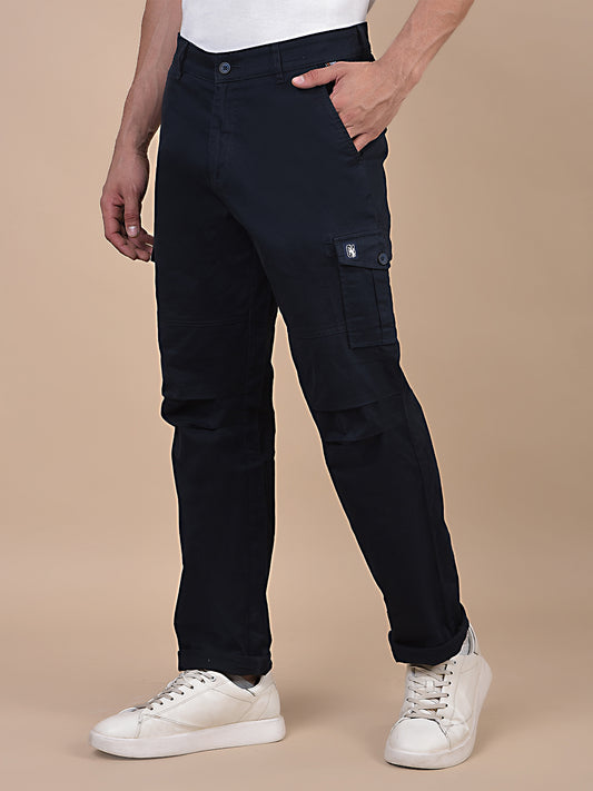 Men's Solid Navy Blue Regular Fit Casual Cargo