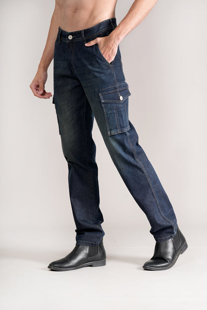 Men Dark Blue Solid Casual Cargo