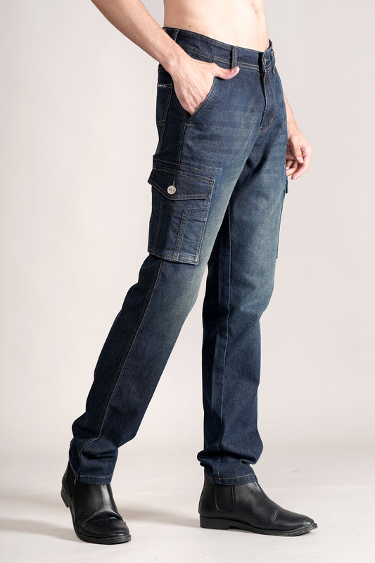 Men Dark Blue Solid Casual Cargo