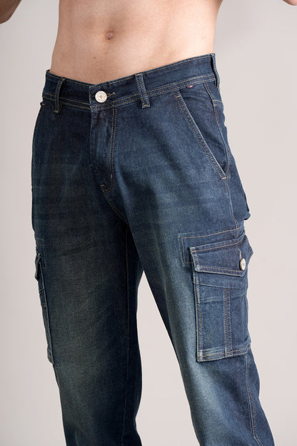 Men Dark Blue Solid Casual Cargo