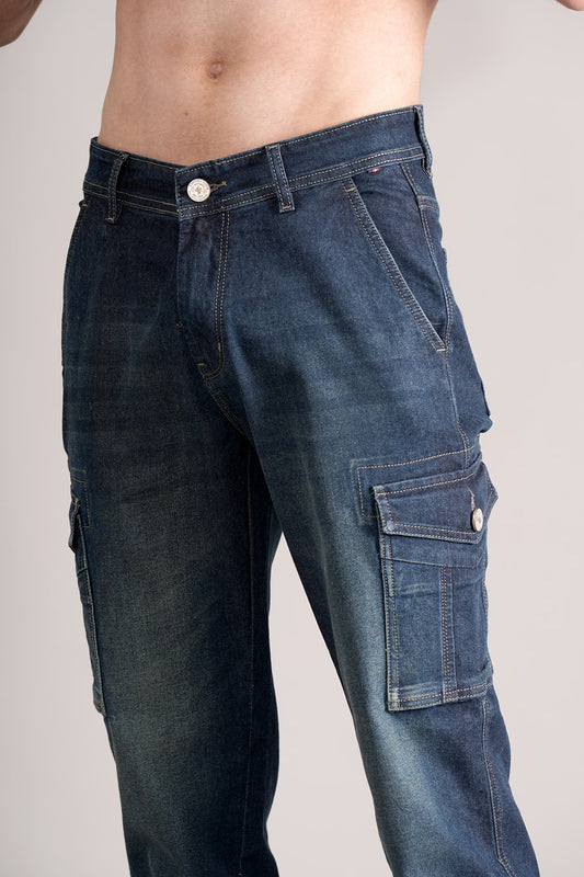 Men Dark Blue Solid Casual Cargo