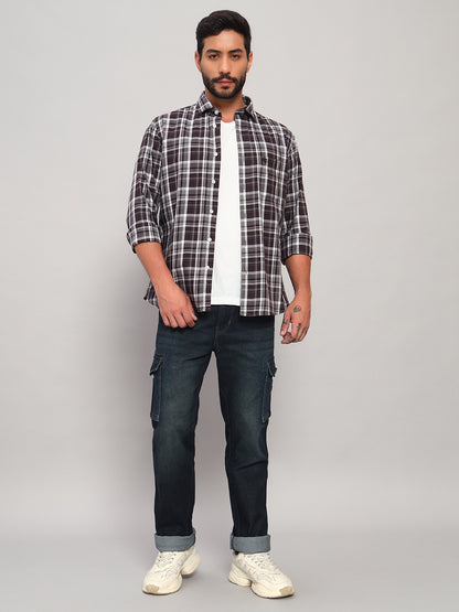 Men's Solid Blue Regular Fit Casual Denim Cargo