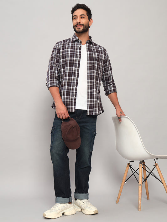 Men's Solid Blue Regular Fit Casual Denim Cargo