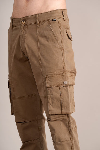 Men Brown Solid Casual Cargo Pant