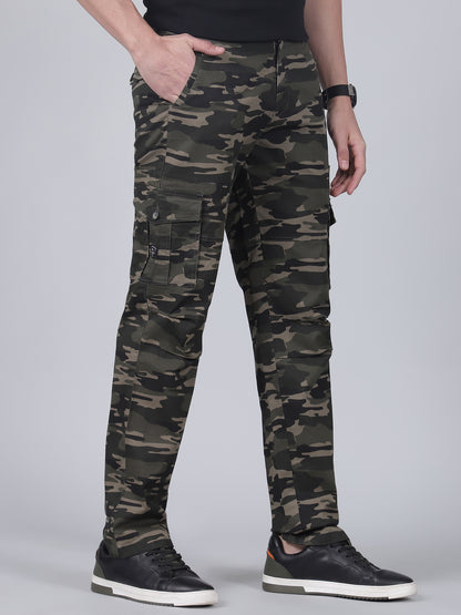 Men's Printed Green Regular Fit Casual Cargo