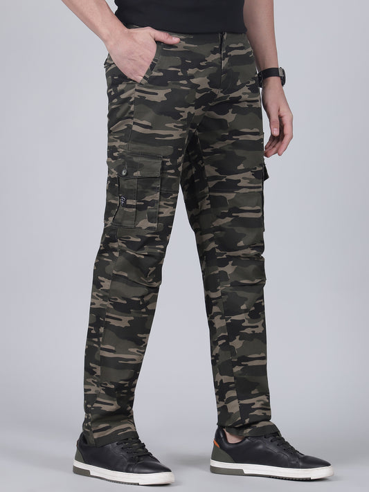 Men's Printed Green Regular Fit Casual Cargo