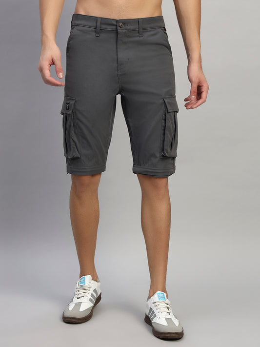 Men's Solid Charcoal Regular Fit Casual Cargo