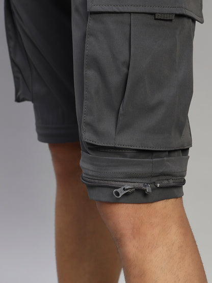 Men's Solid Charcoal Regular Fit Casual Cargo