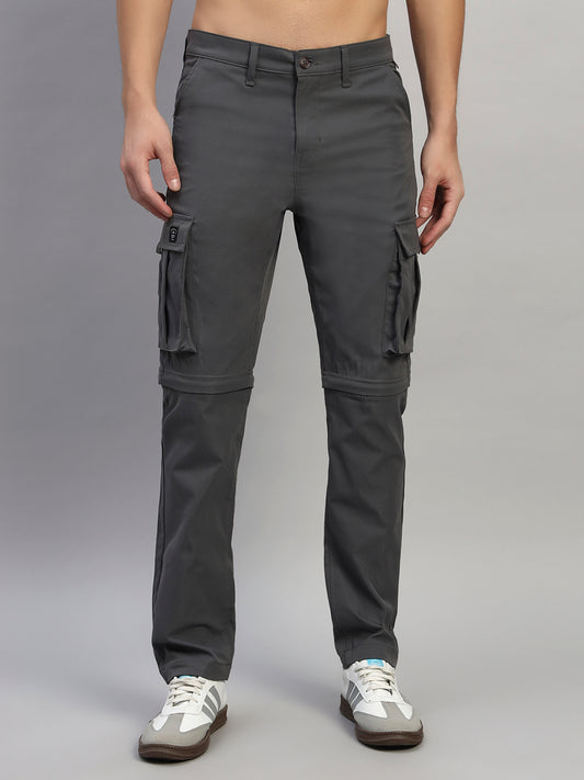 Men's Solid Charcoal Regular Fit Casual Cargo