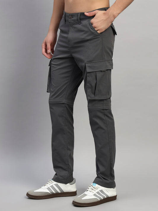 Men's Solid Charcoal Regular Fit Casual Cargo