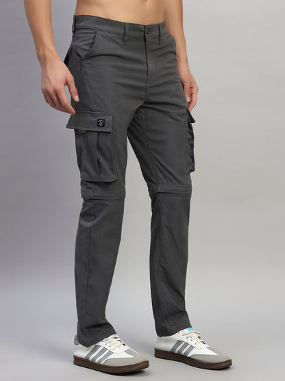 Men's Solid Charcoal Regular Fit Casual Cargo